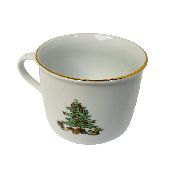 Holiday Hostess Christmas Tree Mug With Gold Rim 10 Oz Porcelain Cup - Picture 2 of 5